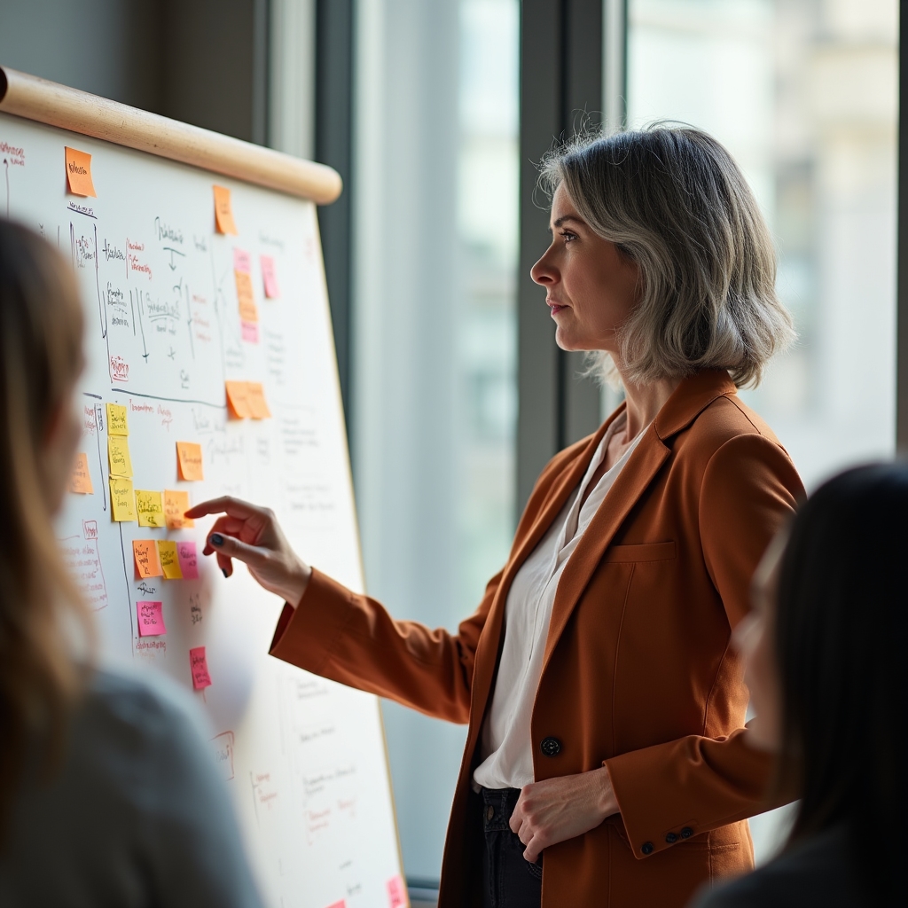 Trabajo práctico en sesión de coaching con pizarra